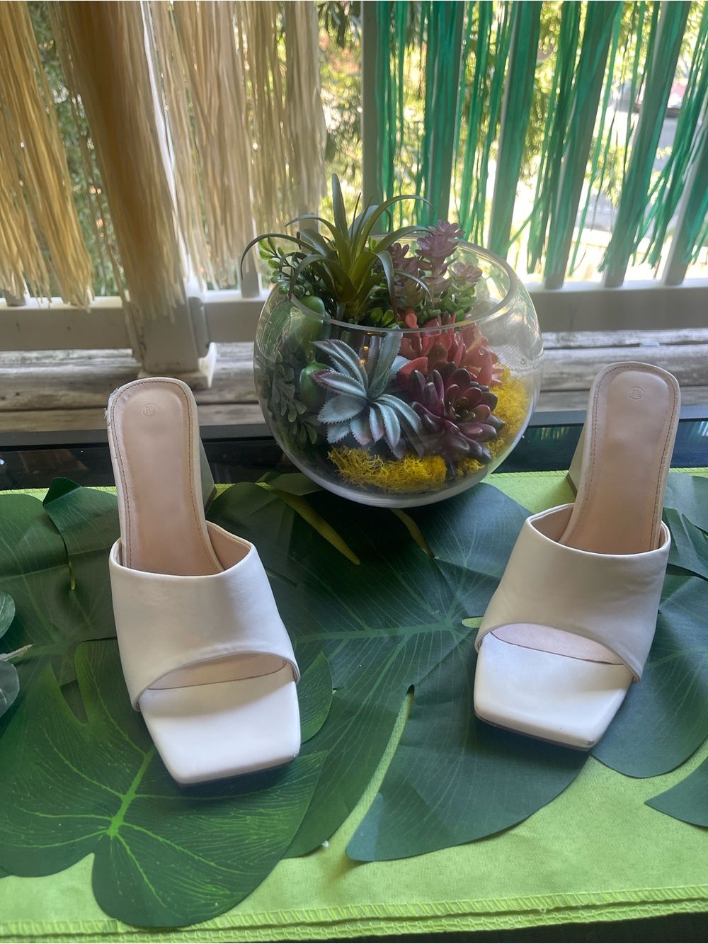 White Open-Toe Slide Heels - Women's Fashion Mules